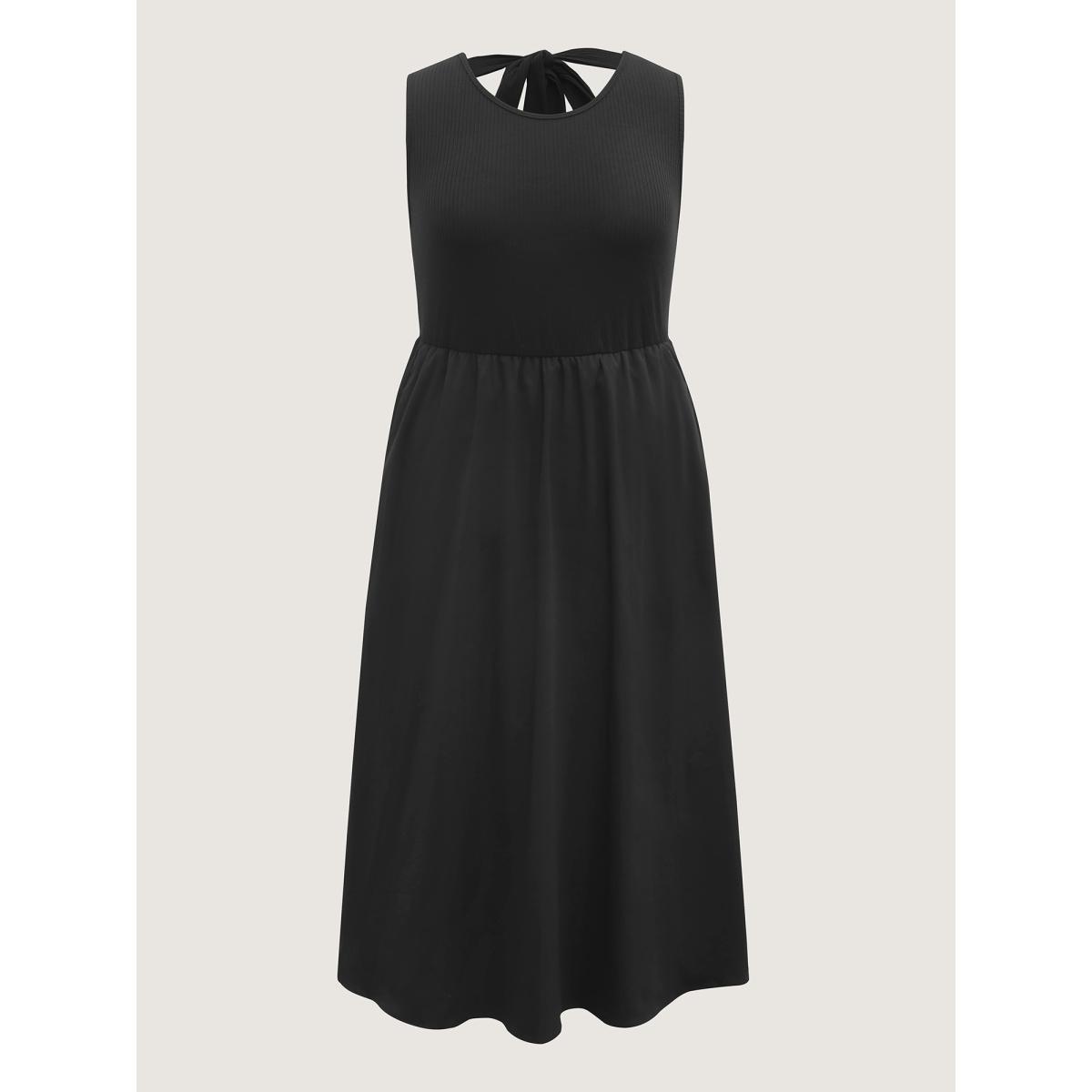 Plus Size Backless Waist-Defining Tie Midi Dress Black Women Timeless Tie knot Round Neck Sleeveless Curvy BloomChic 22-24/3X Product Image