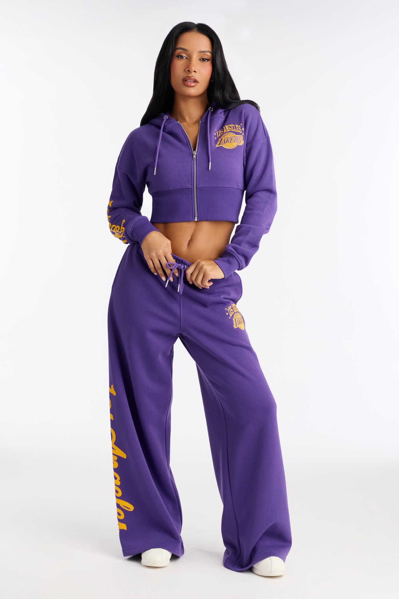 NBA LA Lakers Cropped Fleece Full Zip Hoodie - Purple Female Product Image
