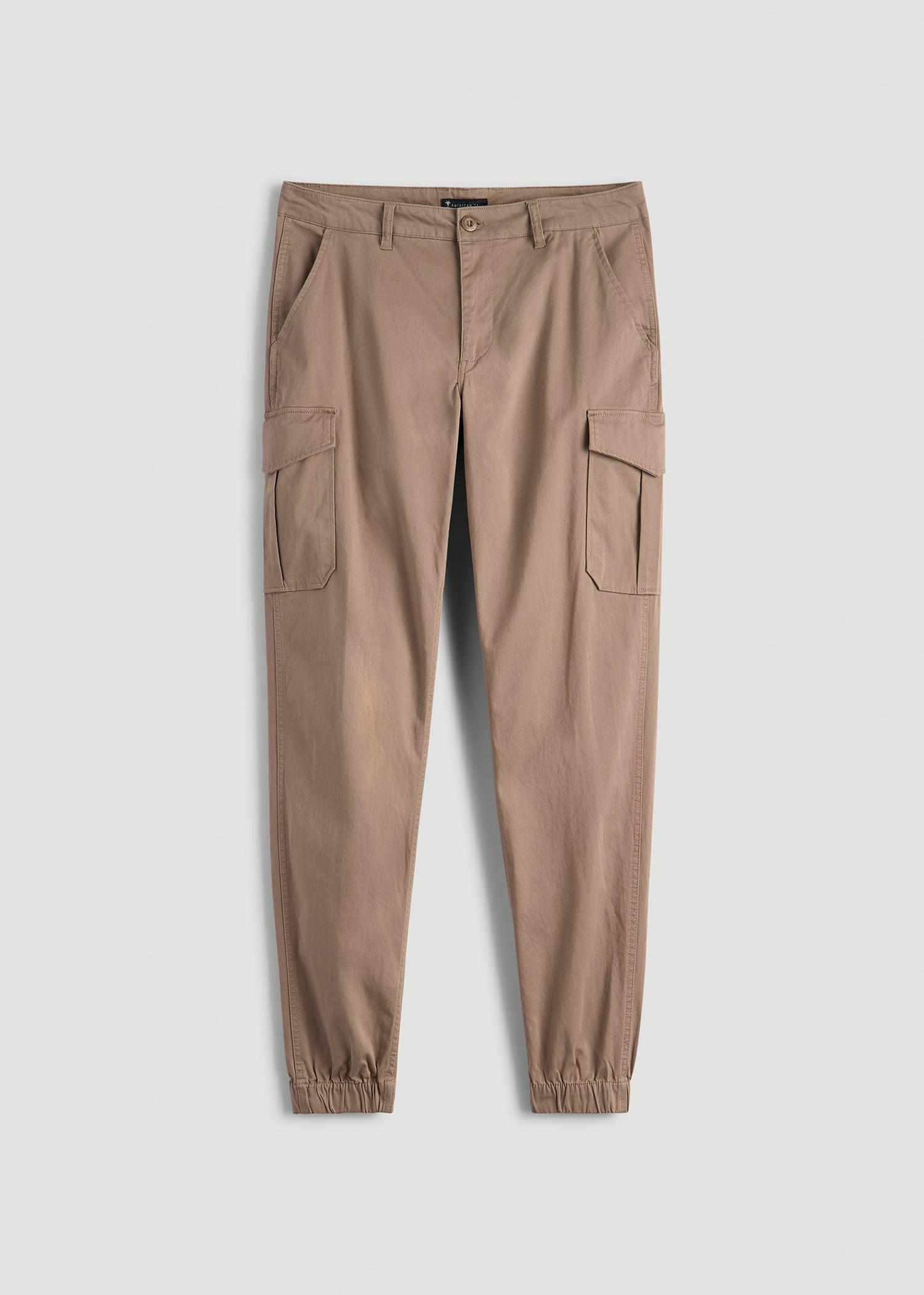 TAPERED-FIT Stretch Cotton Cargo Jogger Pants for Tall Men in Dark Sand Male Product Image