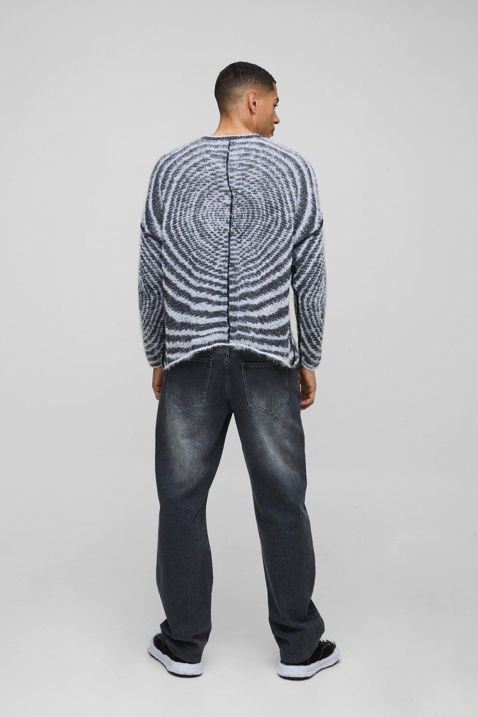 Boxy Fit Fluffy Textured Contrast Knit Sweater | boohooMAN USA Product Image