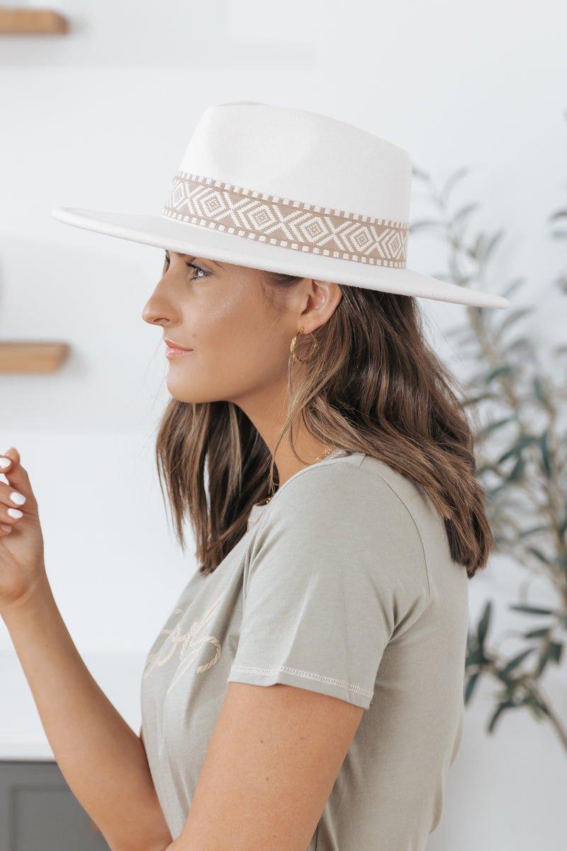 Ivory Boho Stripe Wide Brim Hat Product Image
