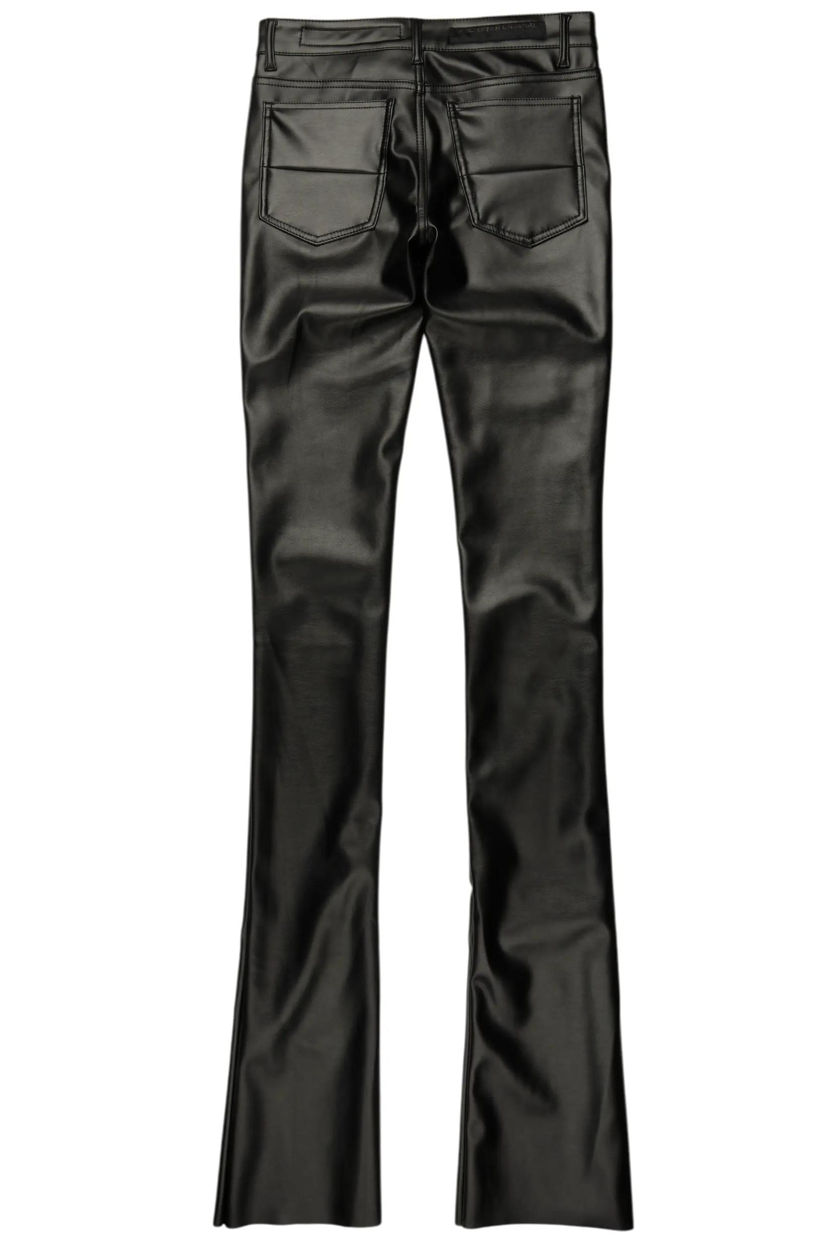 Petrus Black PU Stacked Flare Leather Jean Male Product Image