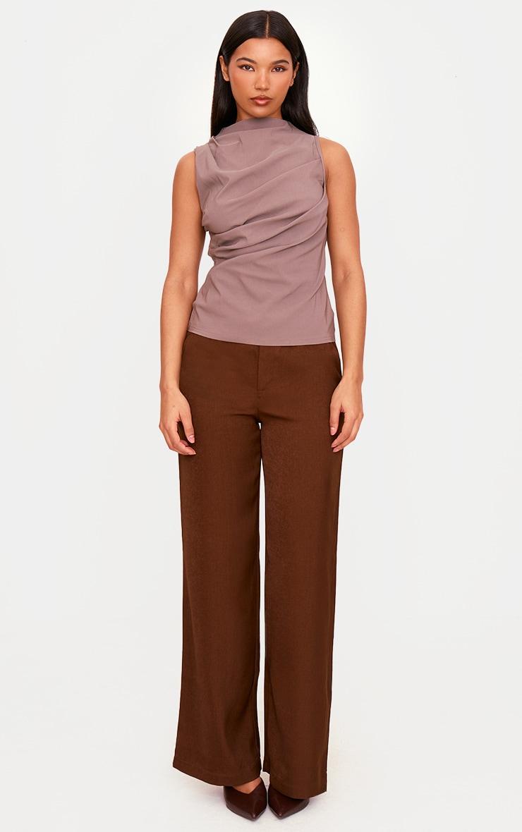  Mushroom Bengaline Ruched Fitted Long Top Product Image