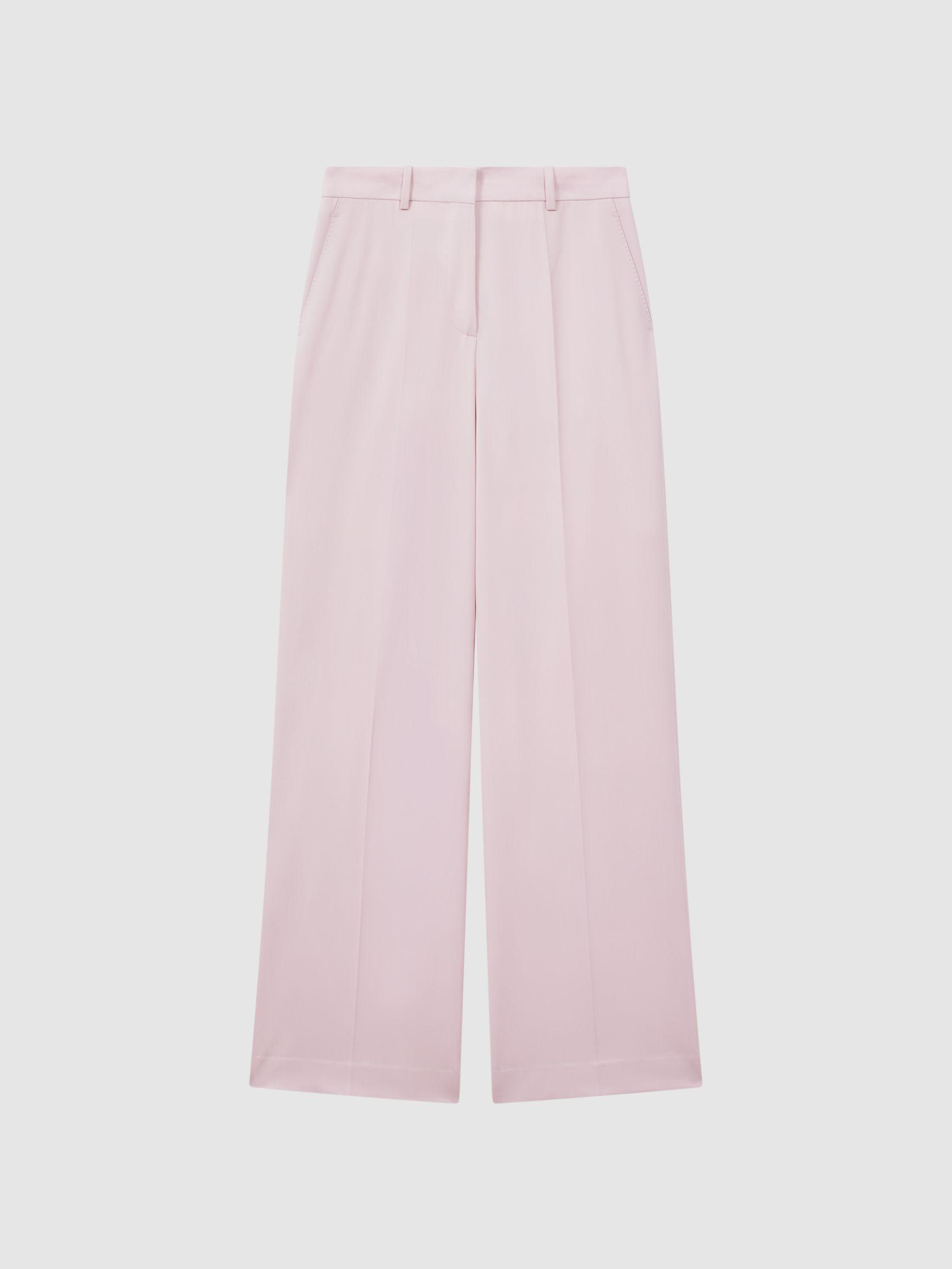 Wool Blend Mid Rise Wide Leg Trousers in Pink Product Image