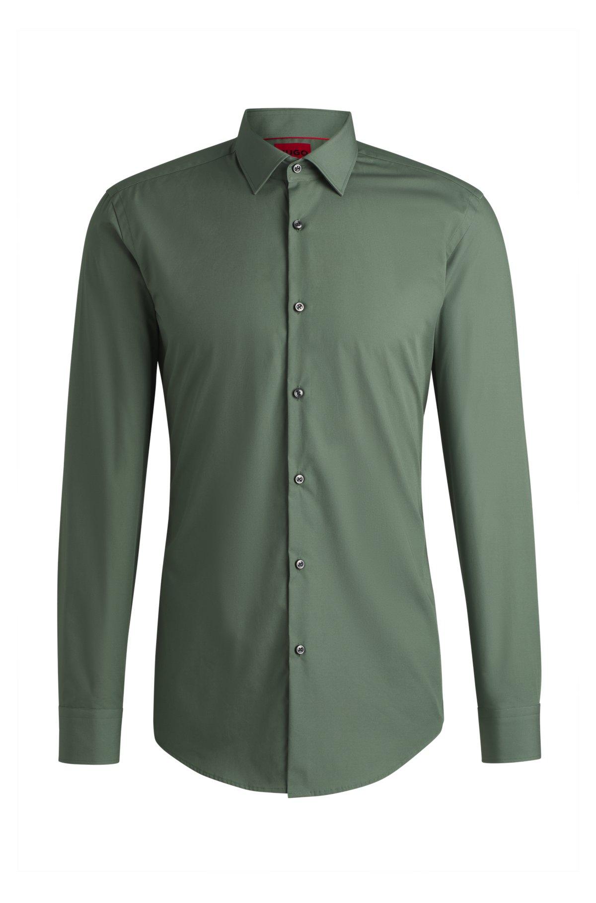 HUGO - Slim-fit shirt in easy-iron cotton poplin - Light Green Product Image