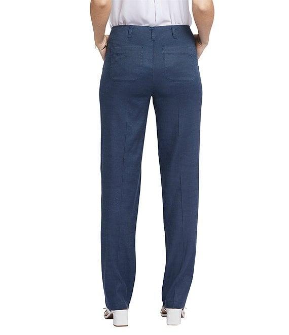 NYDJ Petite Size Solid Marilyn Stretch Linen Blend Straight Leg Pants Product Image