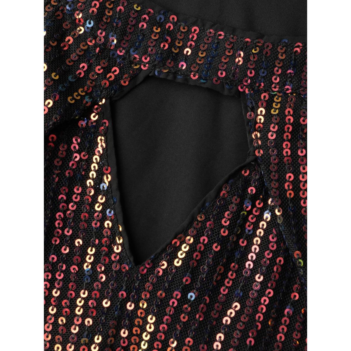 Plus Size Shimmery Sequin Halter Tank Top Women Black Party&Cocktail Tie knot Round Neck Party Tank Tops Camis BloomChic 18-20/2X Product Image