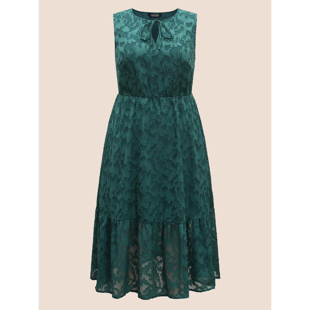 Plus Size Texture Mesh Tie Knot Tank Dress Emerald Women Elegant Tie knot V-neck Sleeveless Curvy BloomChic 14-16/1X Product Image