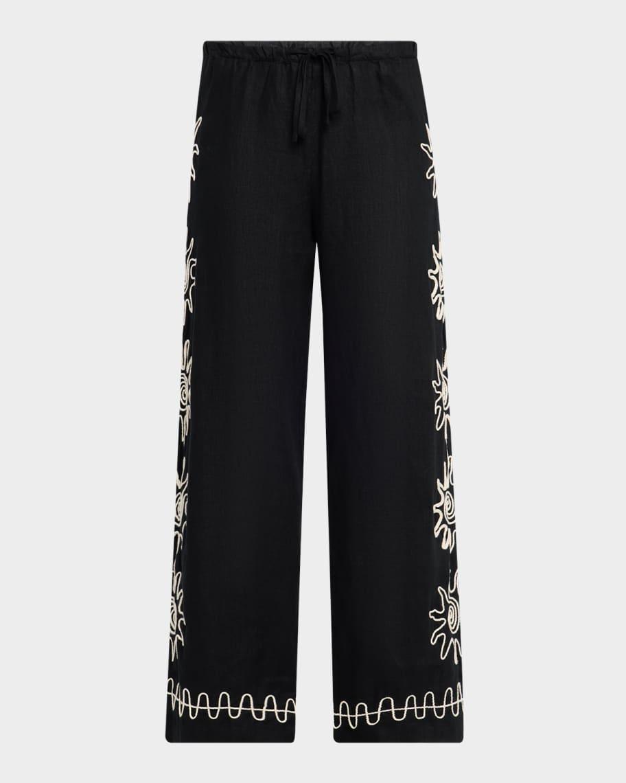 Emmie Embroidered Linen Pants Product Image