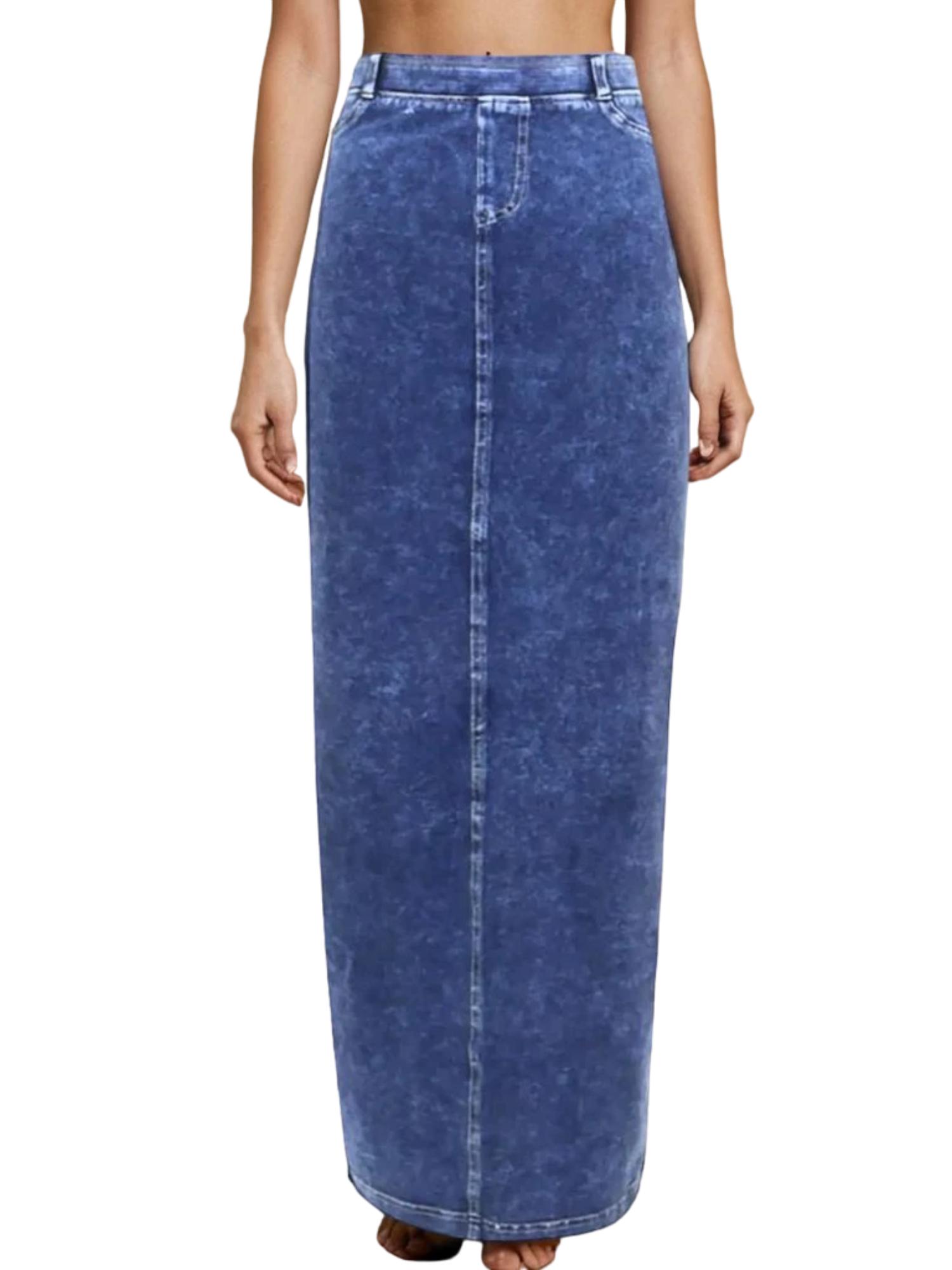 Hard Tail Long Denim Closed Slit Skirt (Style WJ-114) Product Image