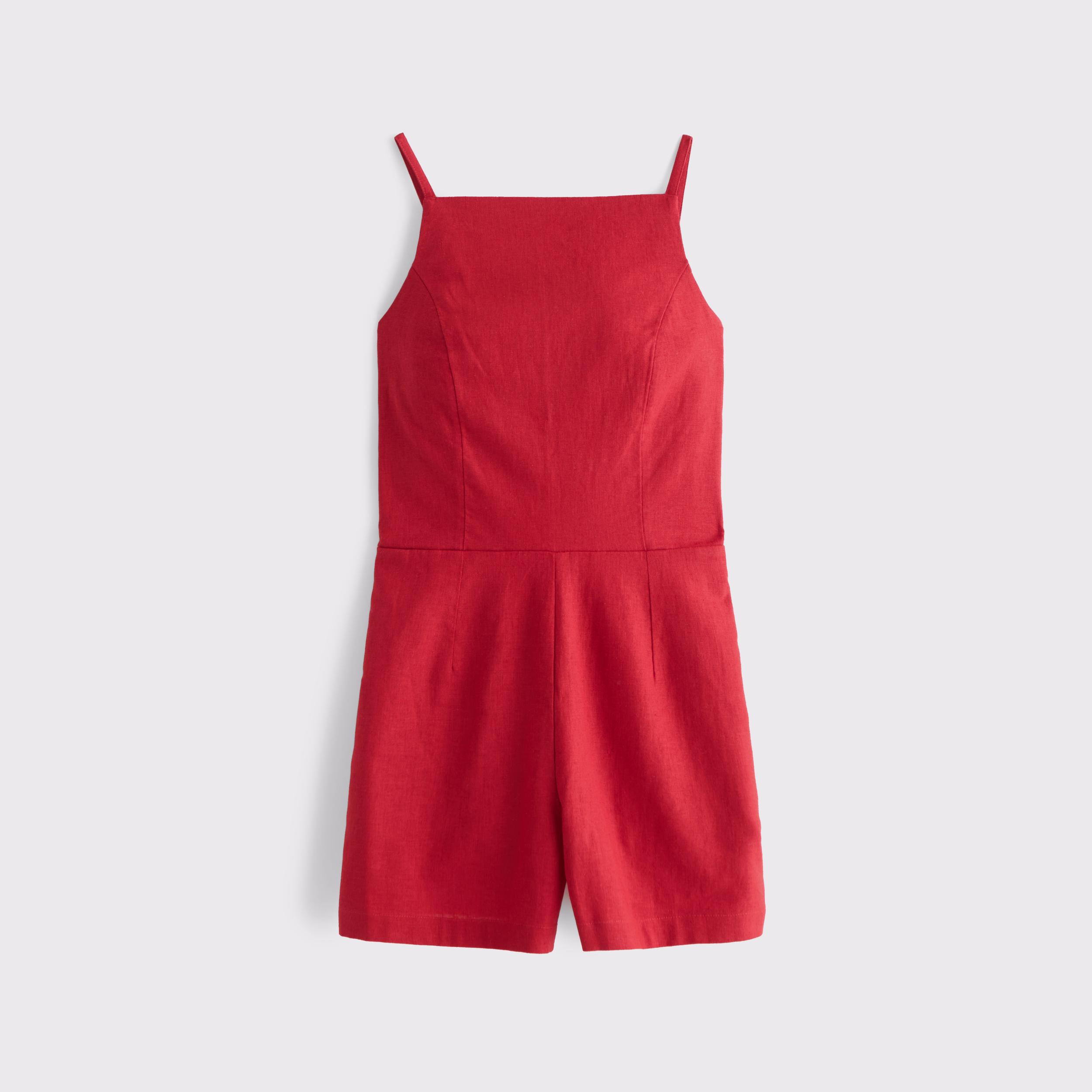 Apron Linen-Blend Romper Product Image
