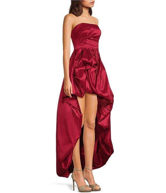 B. Darlin Taffeta Strapless Shirred Bodice Bubble Hem High-Low Dress Product Image