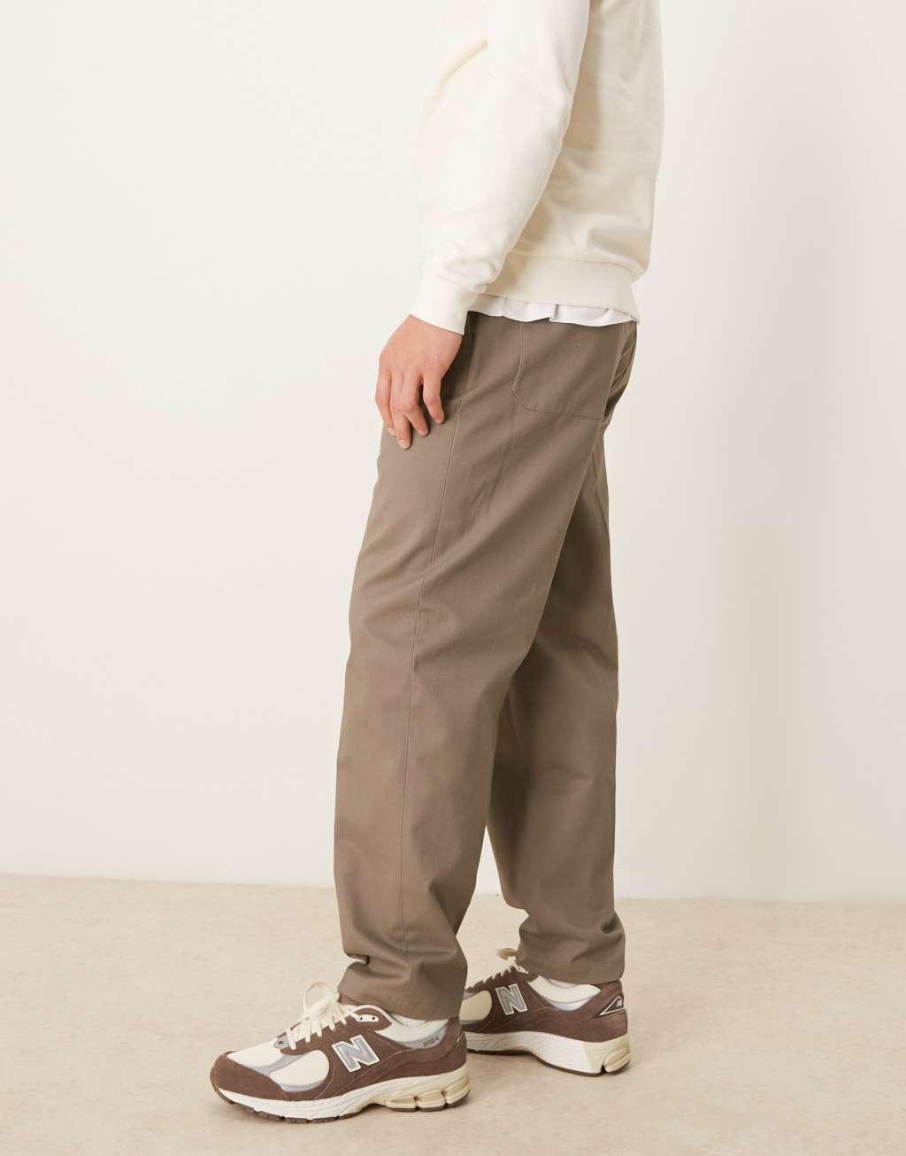 ASOS DESIGN smart oversized tapered cotton chino pants with side adjusters in khaki Product Image