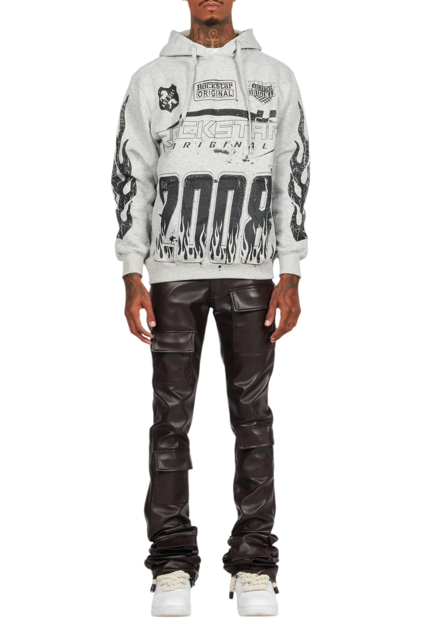 Petrus Brown PU Stacked Flare Leather Jean Male Product Image