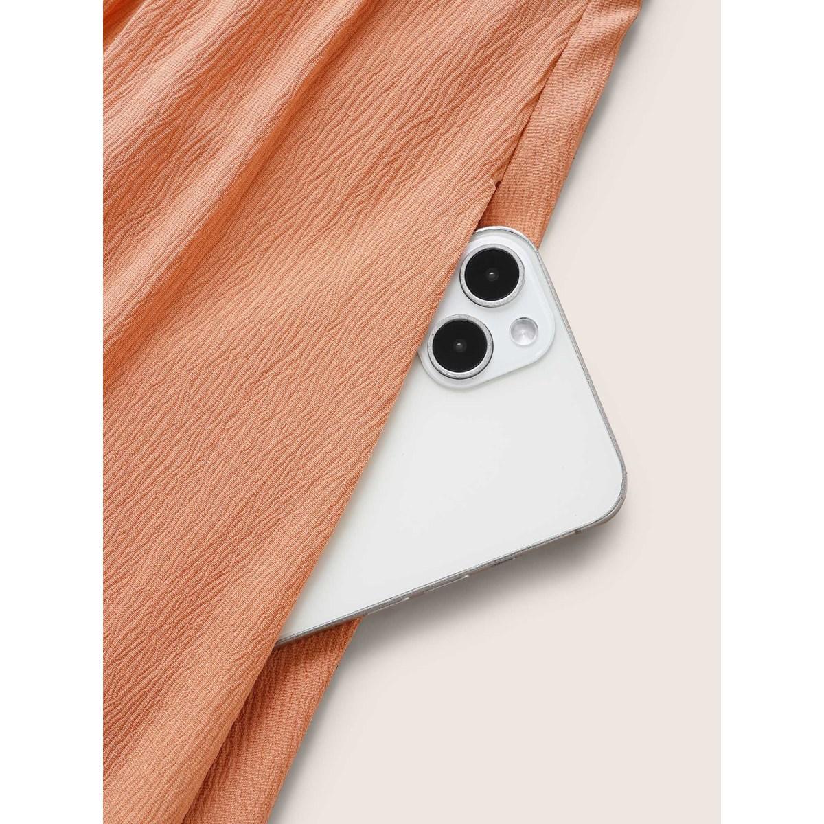 Plus Size Solid Button Detail Cut Out Ruffle Sleeve Dress Lightorange Women Casual Woven ribbon&lace trim V-neck Half Sleeve Curvy BloomChic 26/4X Product Image