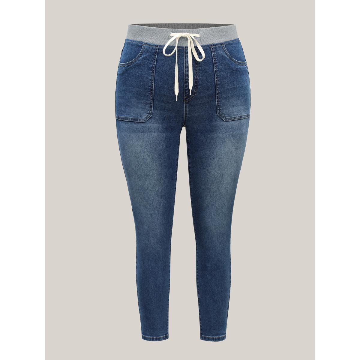 Plus Size Skinny Fit Classic Mid-Rise Jeans Women Darkindigo Medium stretch Slanted pocket Jeans BloomChic 24/3X Product Image