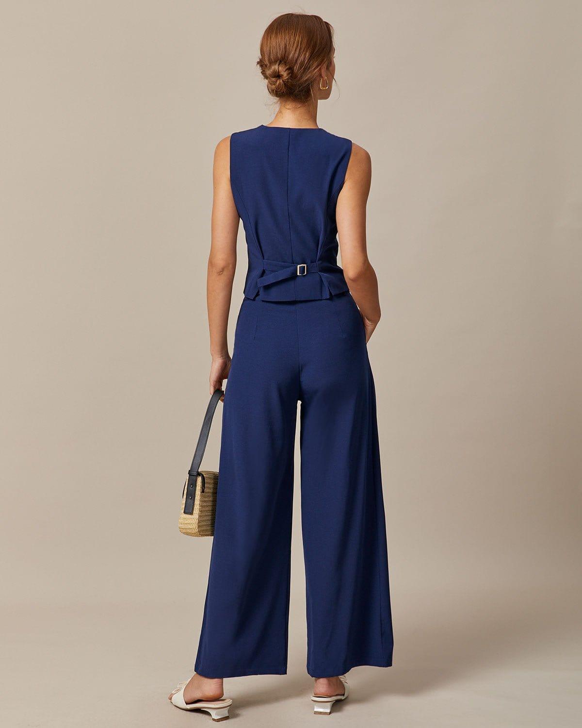 The Navy High Waisted Pockets Straight Pants Product Image