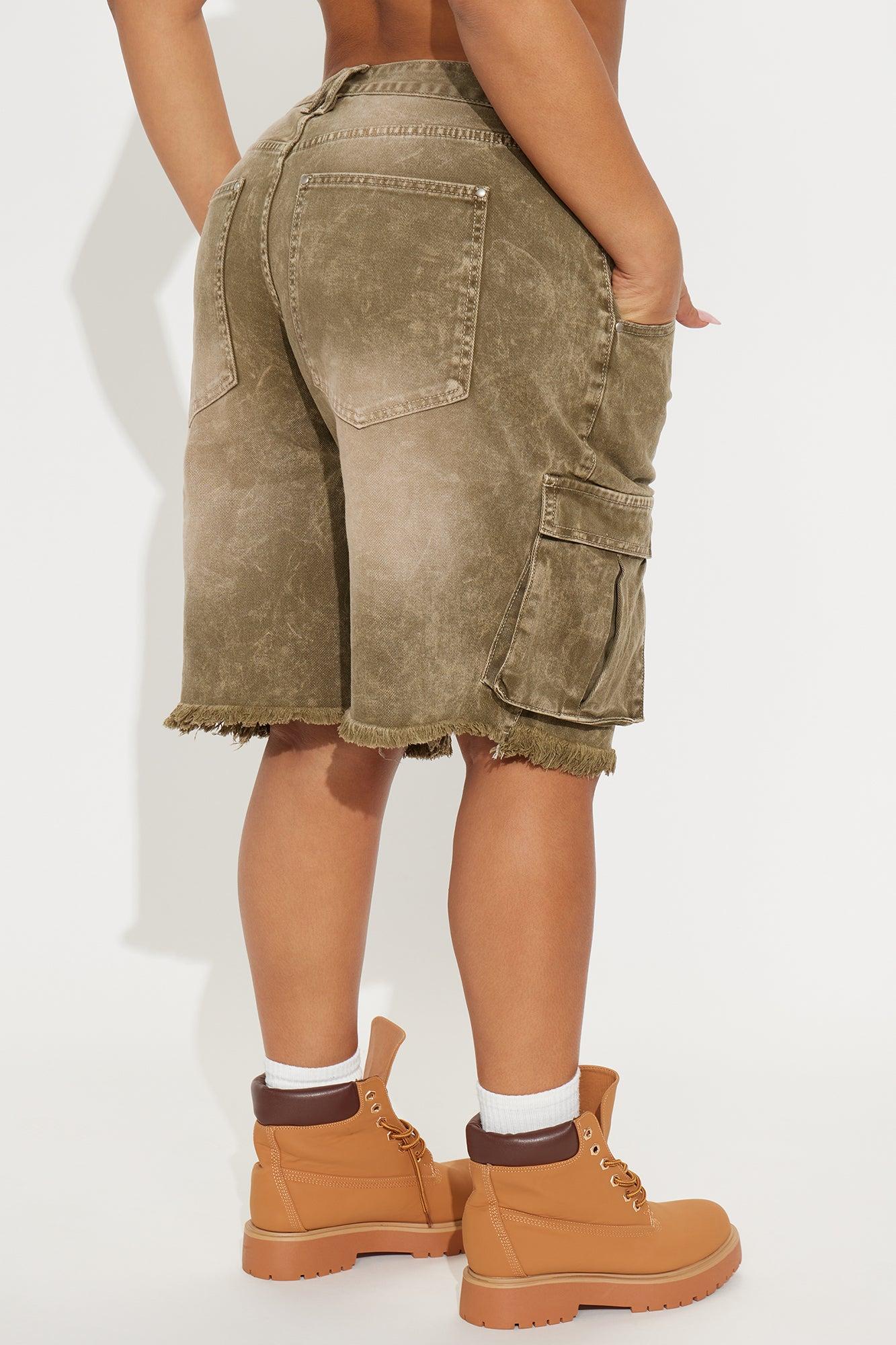 Live And Learn Cargo Denim Jorts - Olive Female Product Image