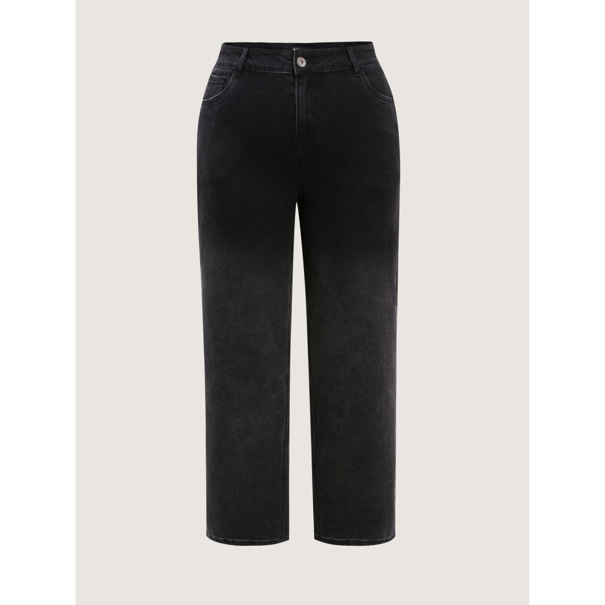 Plus Size Stretchy Mid-Rise Straight-Leg Jeans Women Denimblack Leisure Non High stretch Slanted pocket Jeans BloomChic 20/2X Product Image