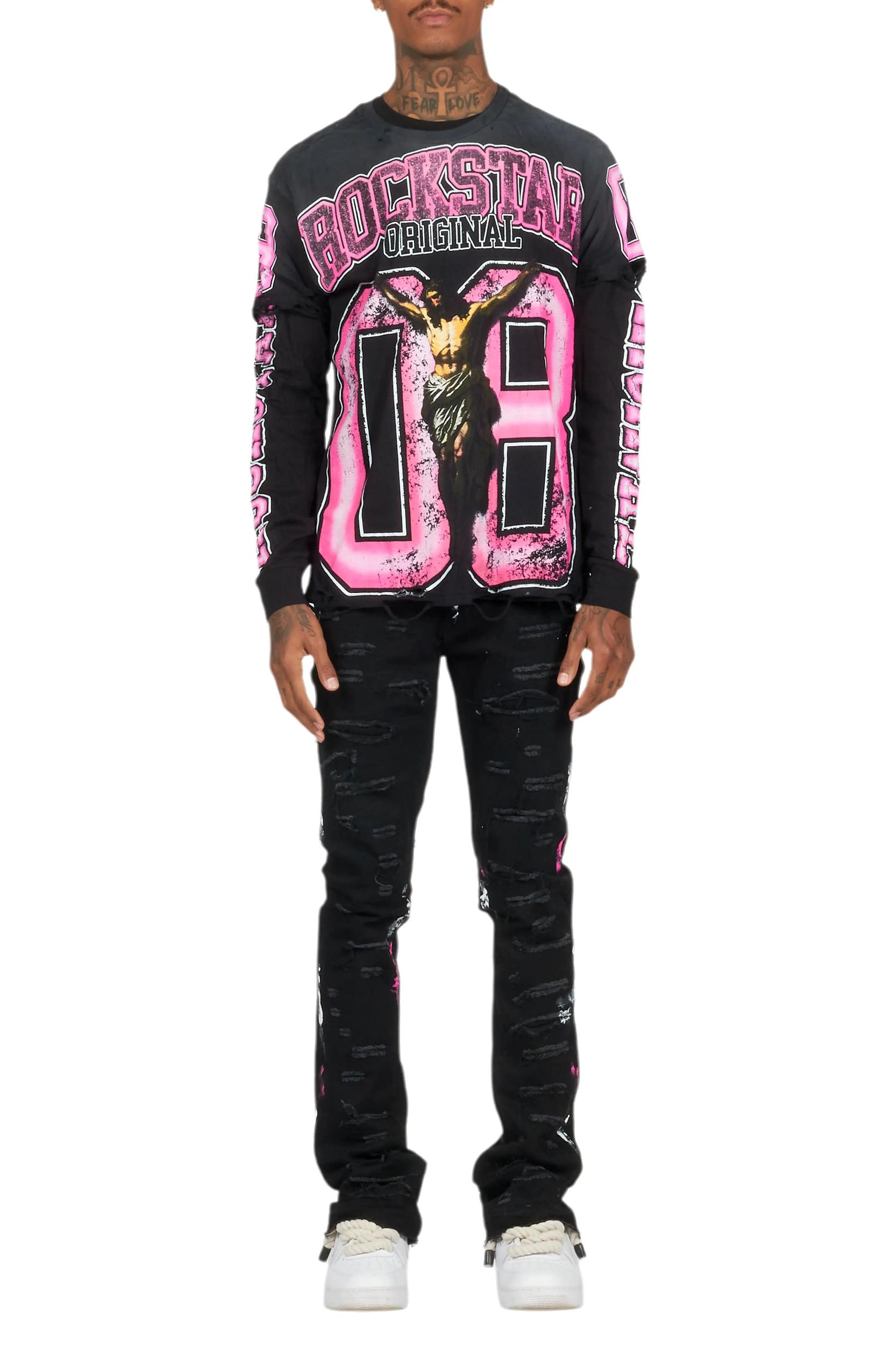 Fields Black Double Layer T-Shirt/Stacked Flare Jean Bundle Male Product Image