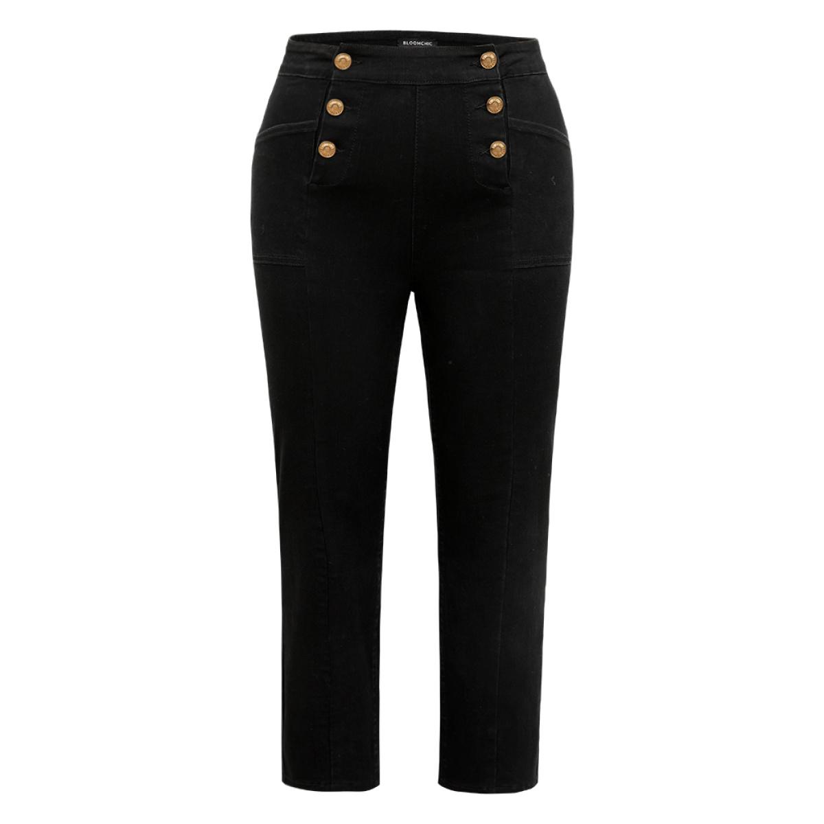 Plus Size High Stretch Skinny Metal Detail Jeans Women Black Casual Plain Plain High stretch Pocket Jeans BloomChic 14/1X Product Image
