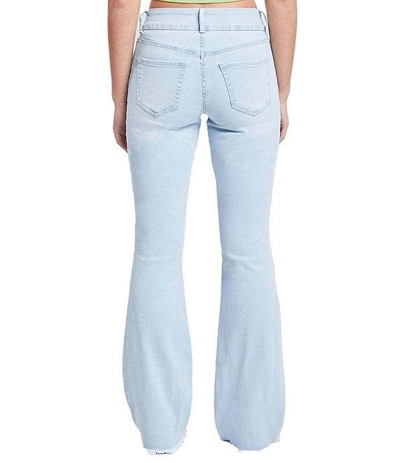 YMI Jeanswear Low Rise Denim Belt Frayed Hem Flare Jeans Product Image