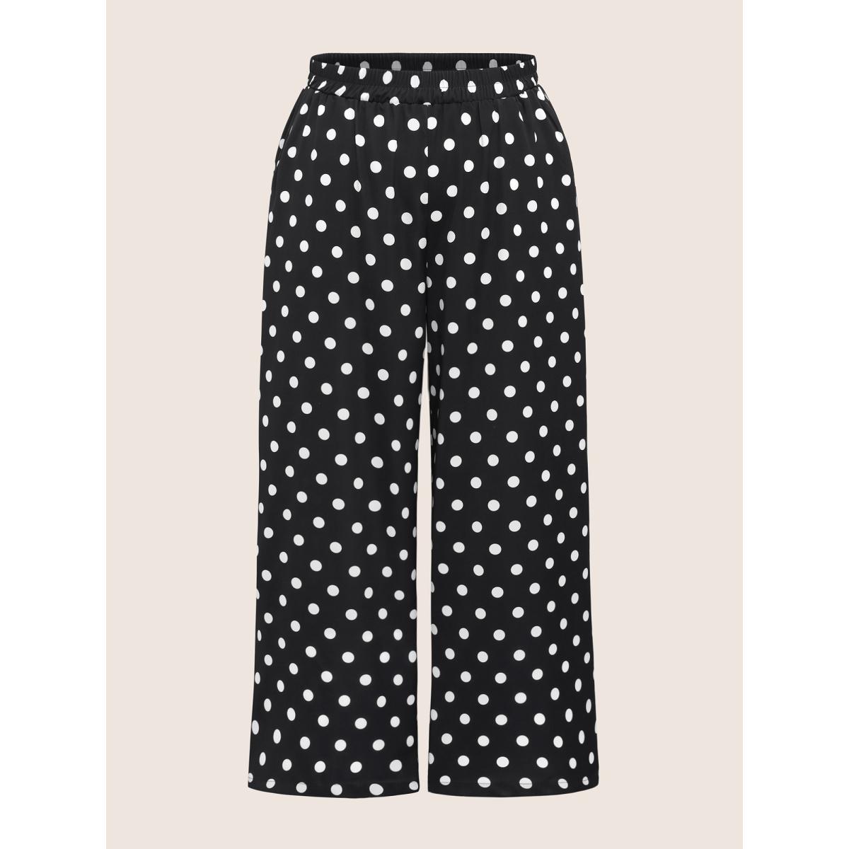 Plus Size Polka Dot Elastic Waist Wide Leg Pants Women Black Resort Wide Leg High Rise Vacation Pants BloomChic 18-20/2X Product Image