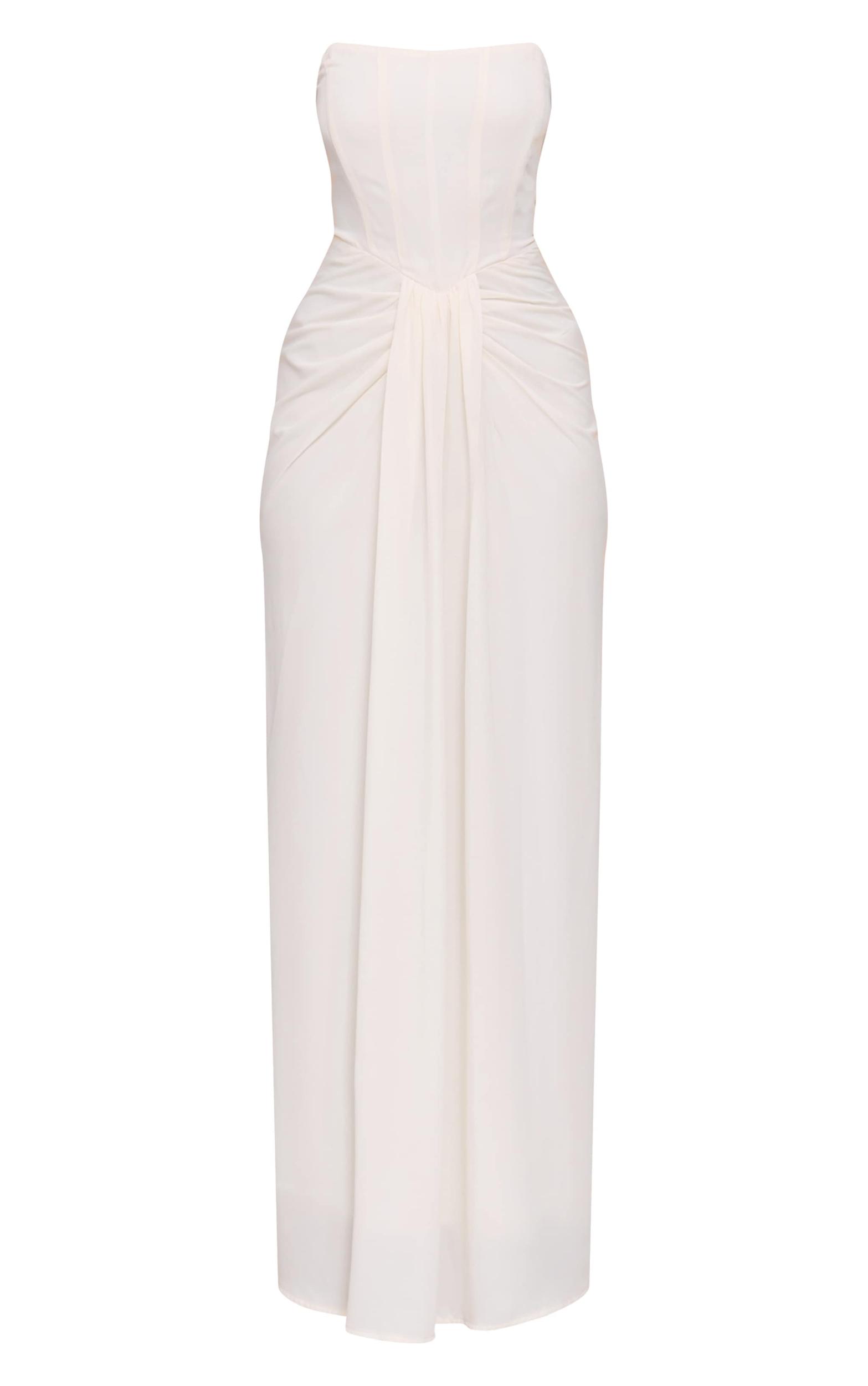 Cream Bandeau Corset Drape Detail Maxi Dress Product Image