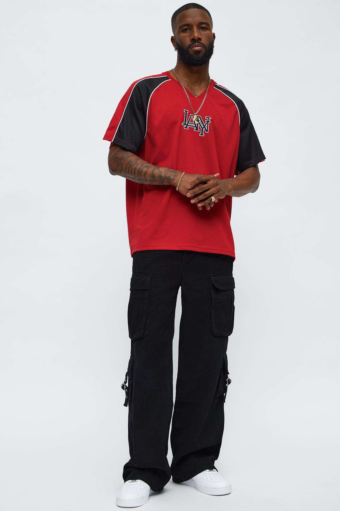 V Neck NY LA Applique Tee - Red Product Image