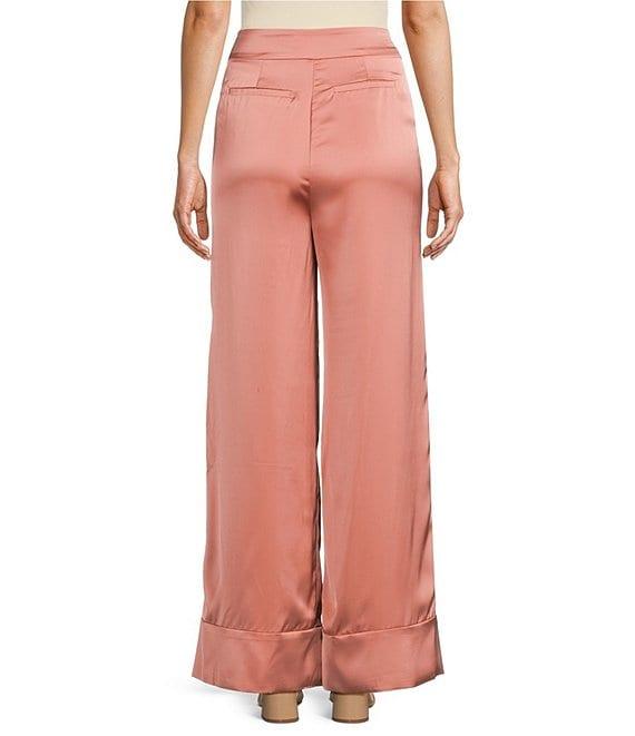 Le' AL.X Coordinating Satin Wide Leg High Rise Trouser Pants Product Image