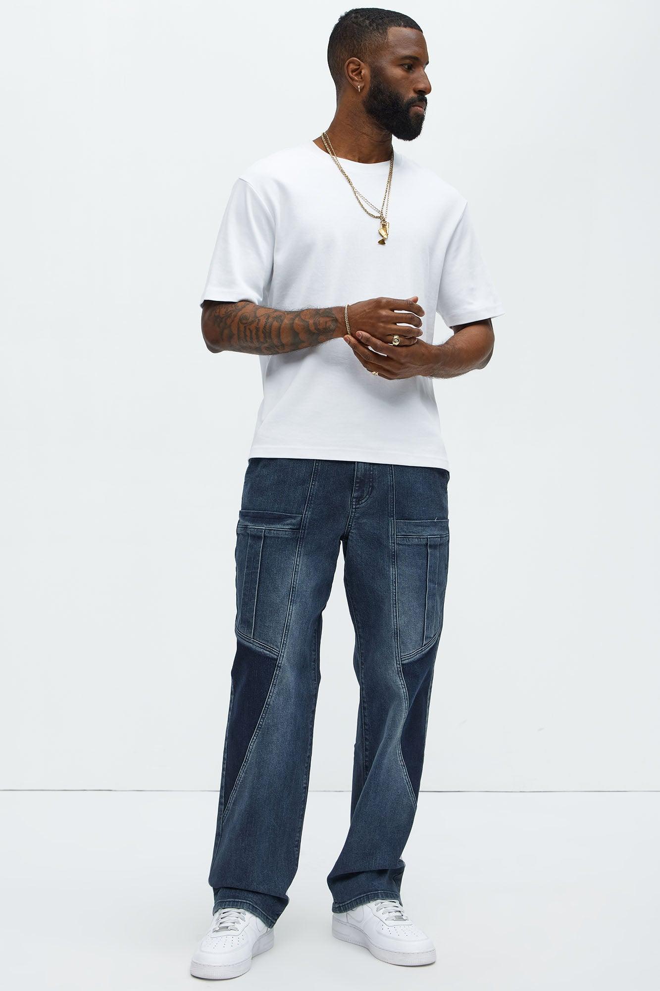 Heavy Pocket Straight Cargo Jeans - Medium Blue Wash Product Image
