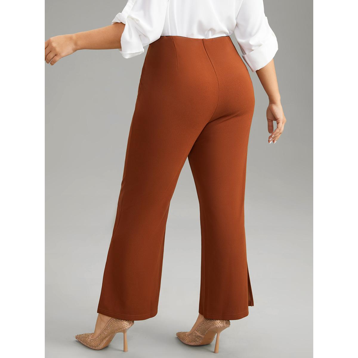 Plus Size Plain Split Side Pocket Pants Women Rust Elegant Flare Leg High Rise Dailywear Pants BloomChic 10/M Product Image