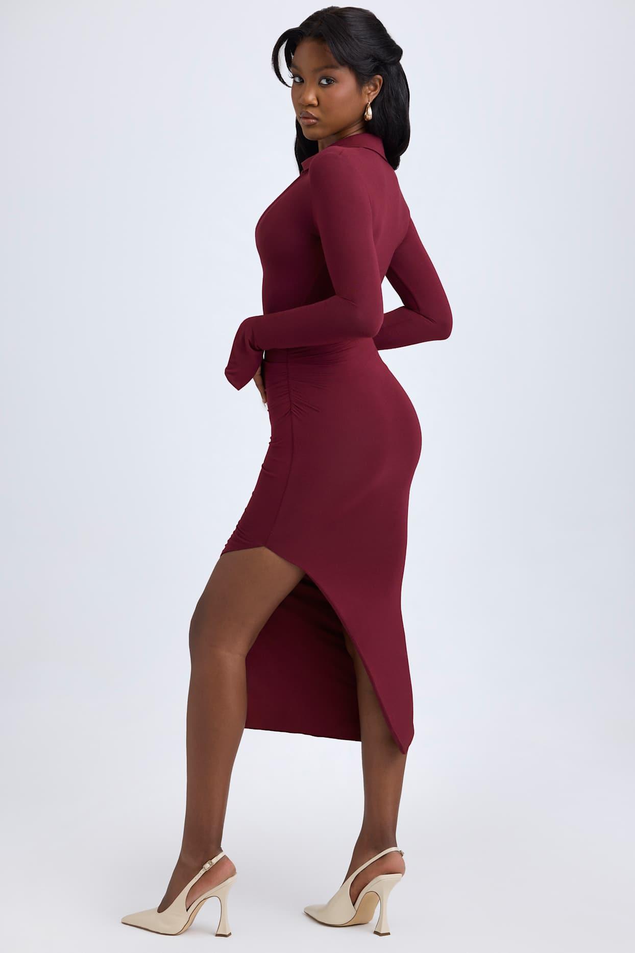 Modal Plunge V-Neck Midaxi Dress in Wine Red Female Product Image