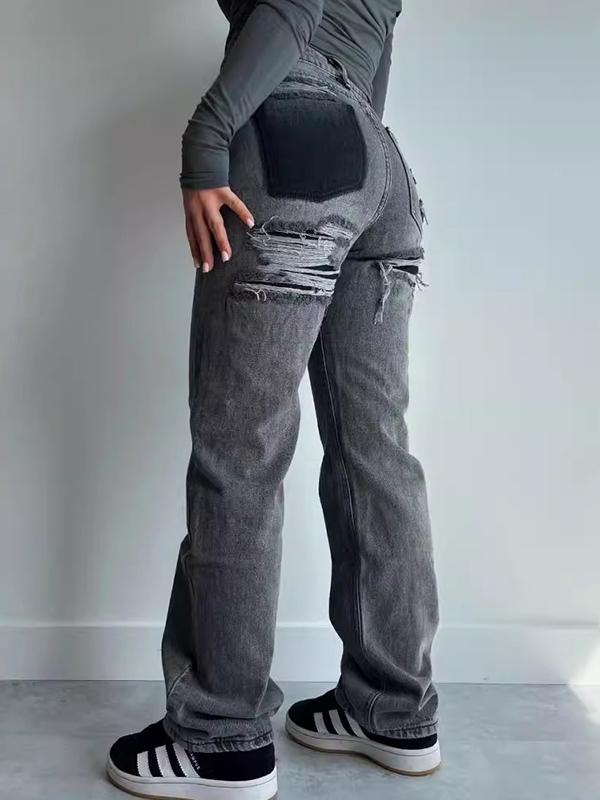 Distressed Print Straight Jeans Product Image