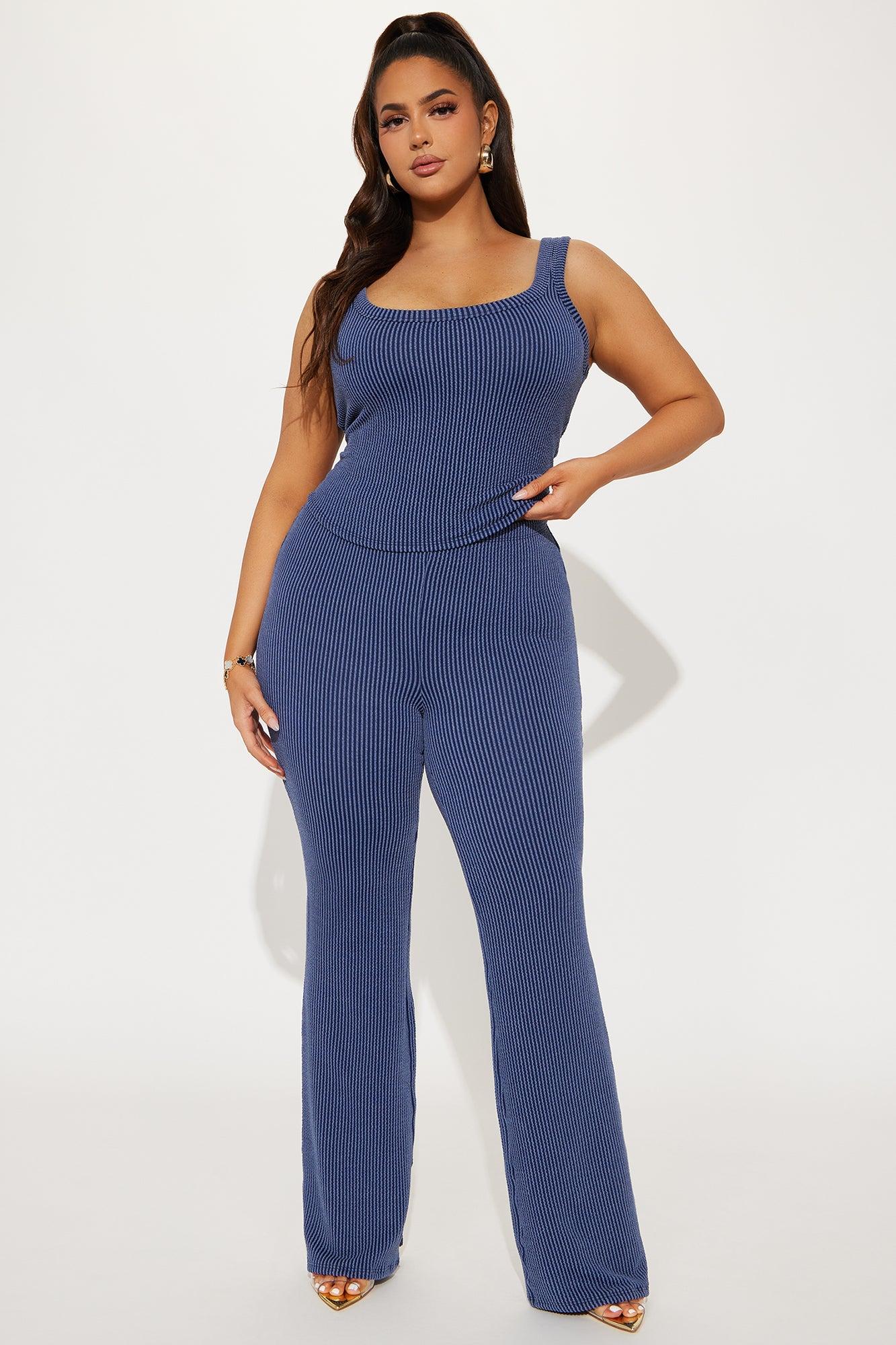 Weekend Vibe Ribbed 3 Piece Pant Set - Navy Product Image