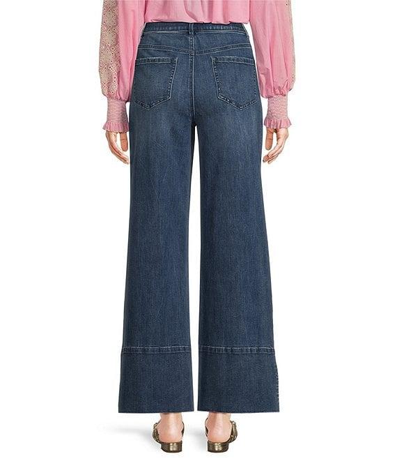 Gibson & Latimer Perfect Fit Denim Mid Rise Wide Ankle Leg Split Side Hem Palazzo Jeans Product Image