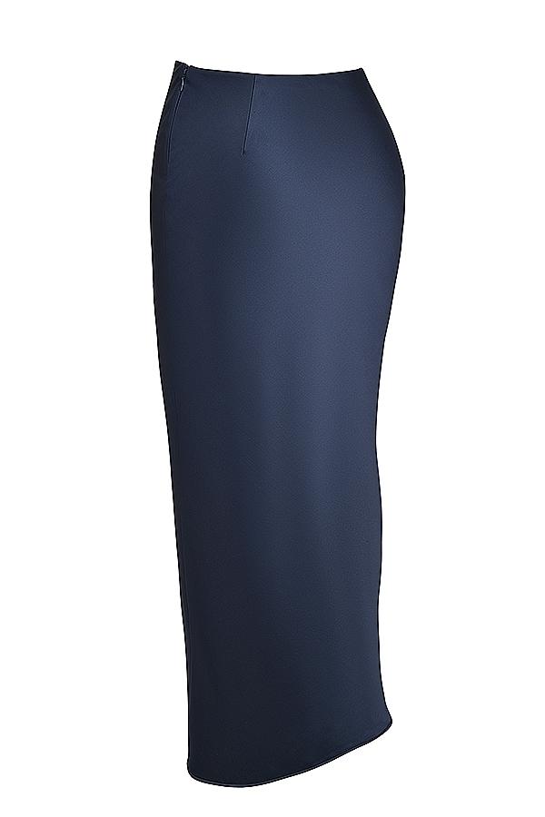 Charlene  navy satin bias cut maxi skirt Product Image