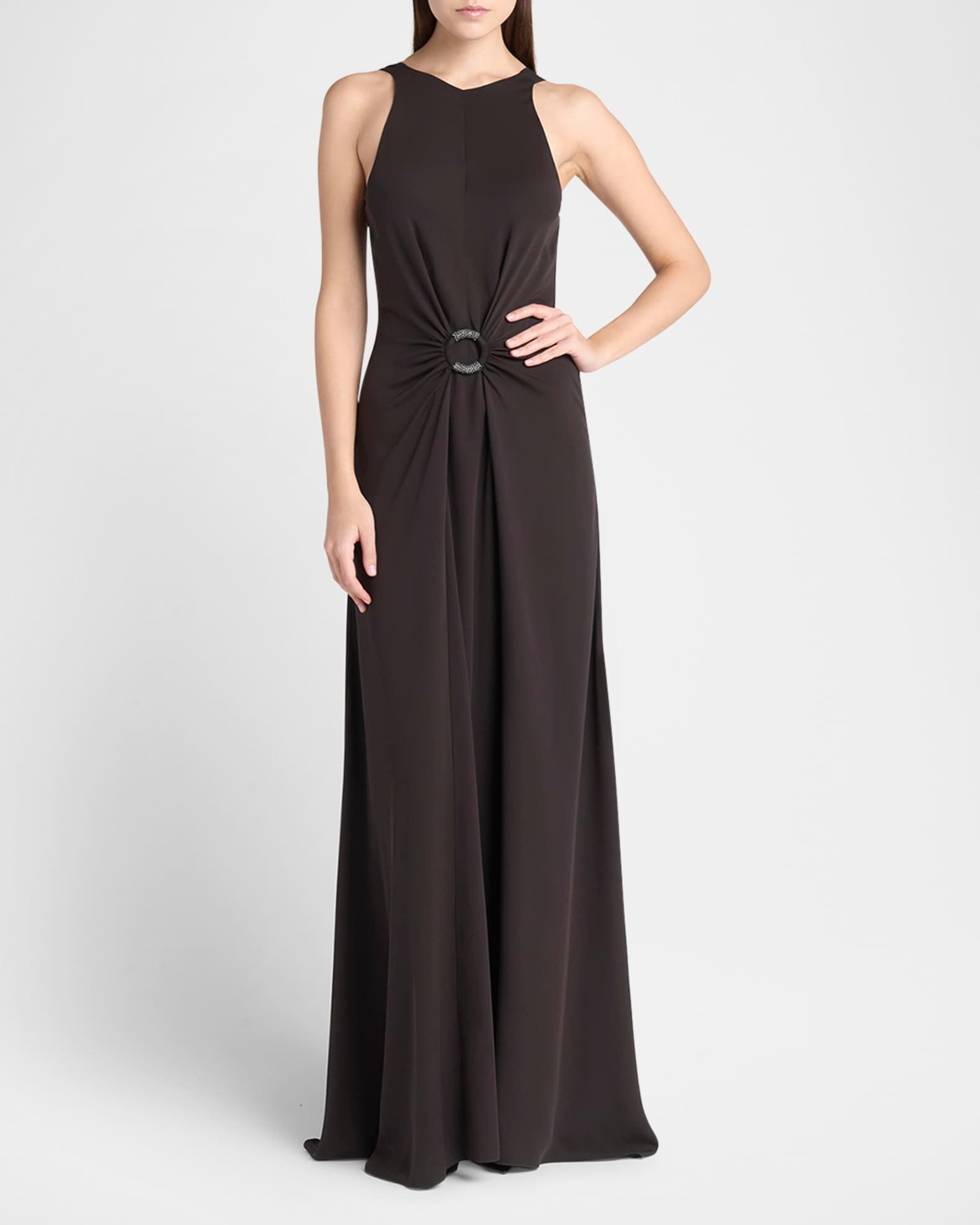 Beaded-Ring Silk Georgette Backless Gown Product Image