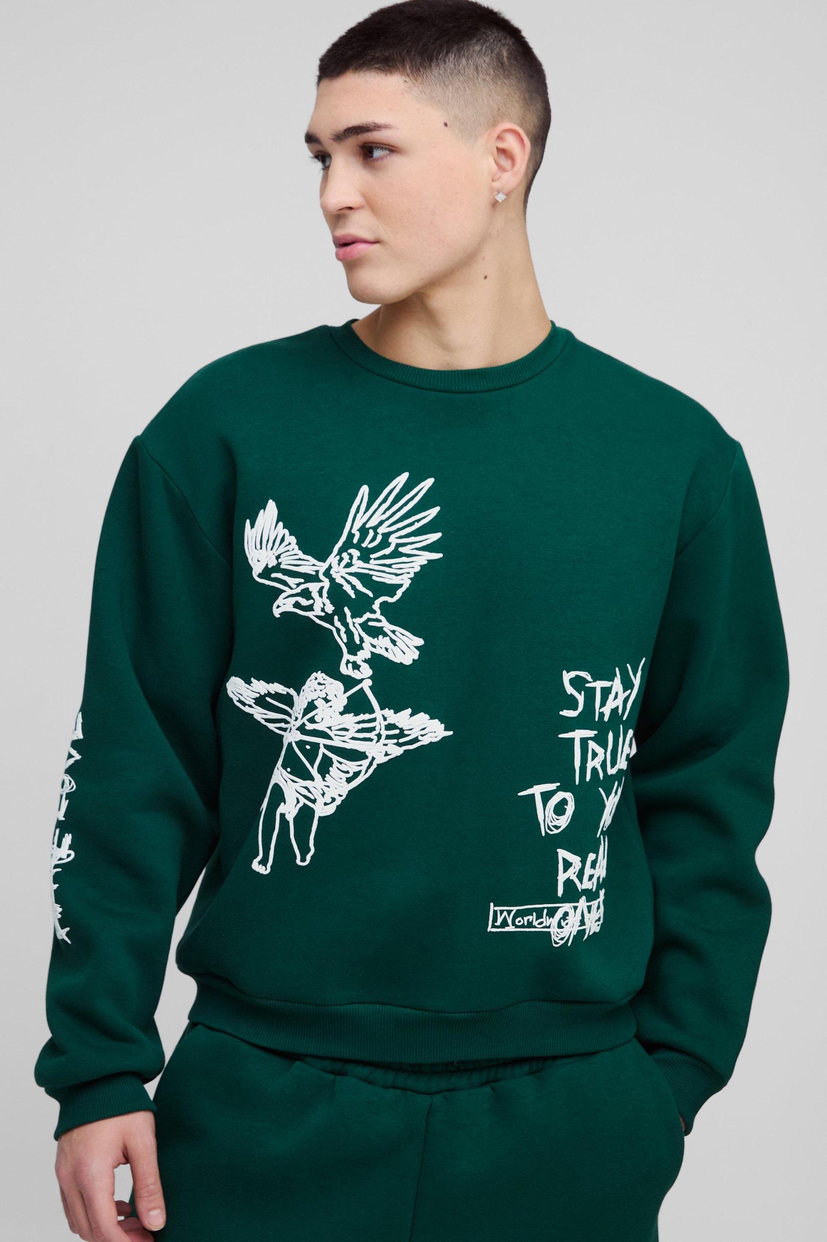 Oversized Boxy Graffiti Slogan Sweatshirt Tracksuit | boohooMAN USA Product Image