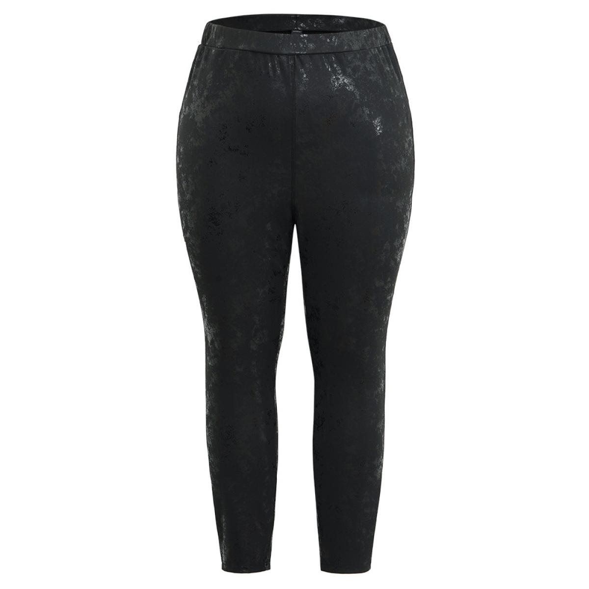 Plus Size Vintage PU Leather Glitter Skinny Leggings Women Black Party High stretch Skinny High Rise Going out Leggings BloomChic 30/6X Product Image