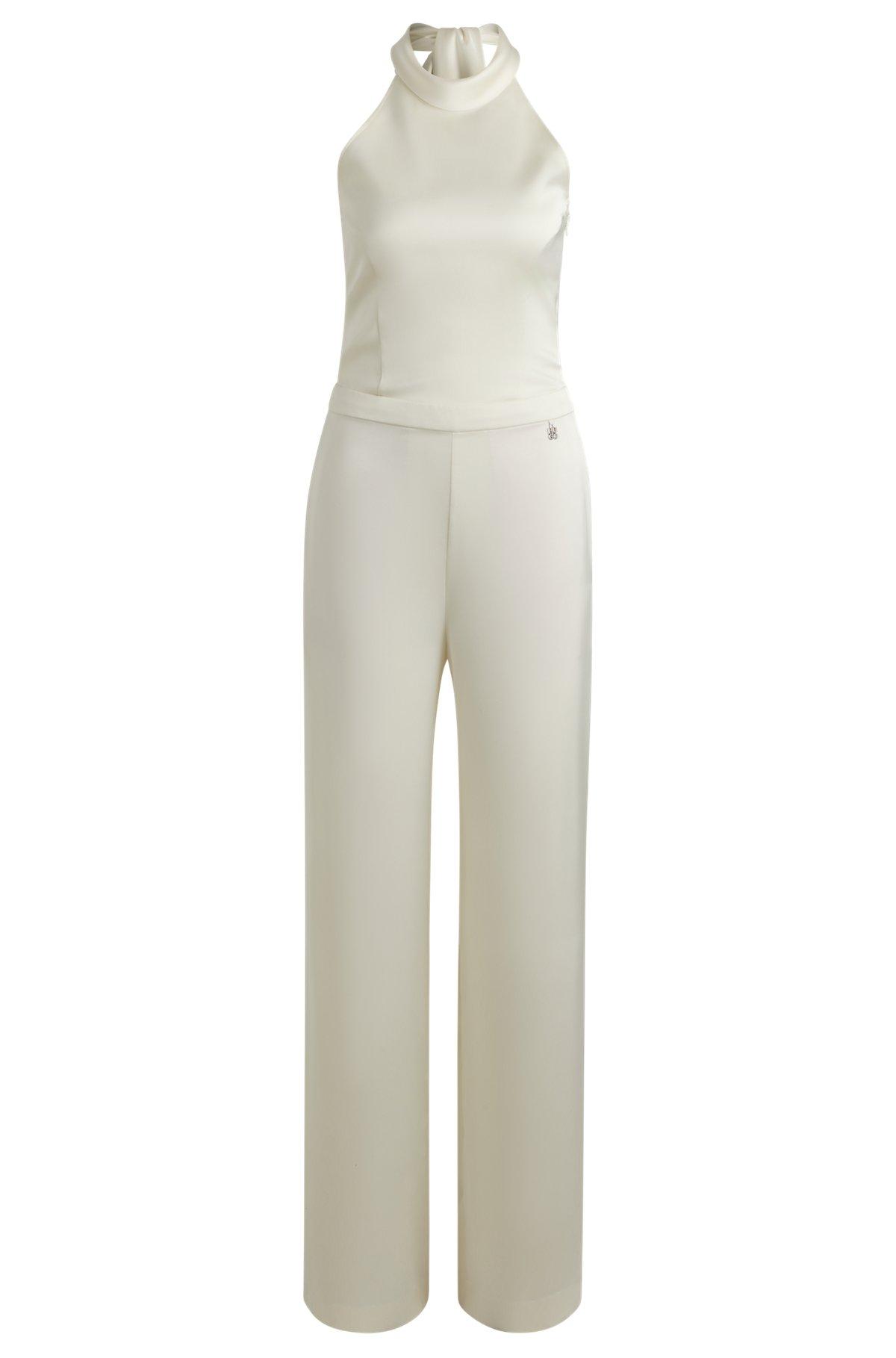 HUGO - Sleeveless jumpsuit in satin with tie neck - White Product Image