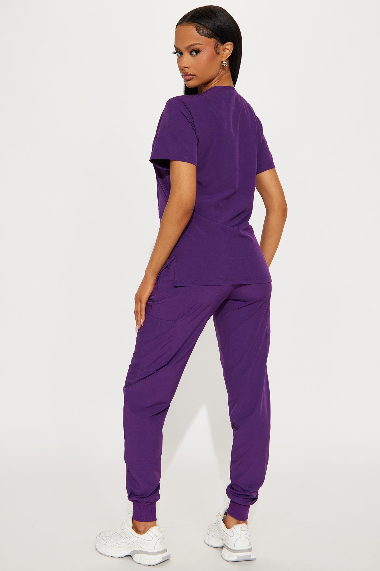 Essential 4 Way Stretch Scrub Uniform Jogger Set - Eggplant Product Image