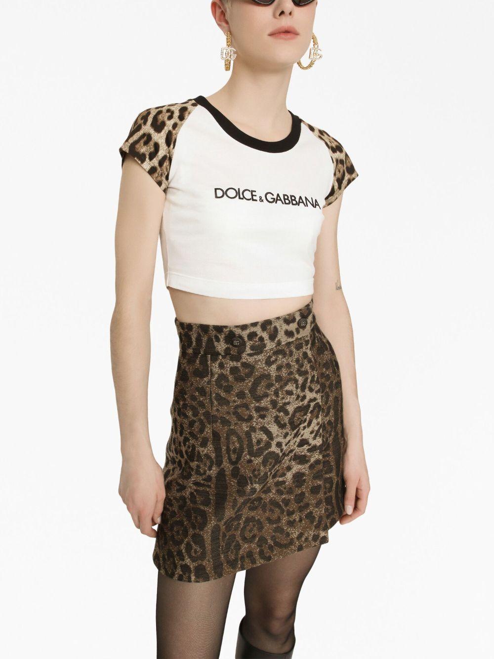 leopard-print stretch-cotton cropped T-shirt Product Image
