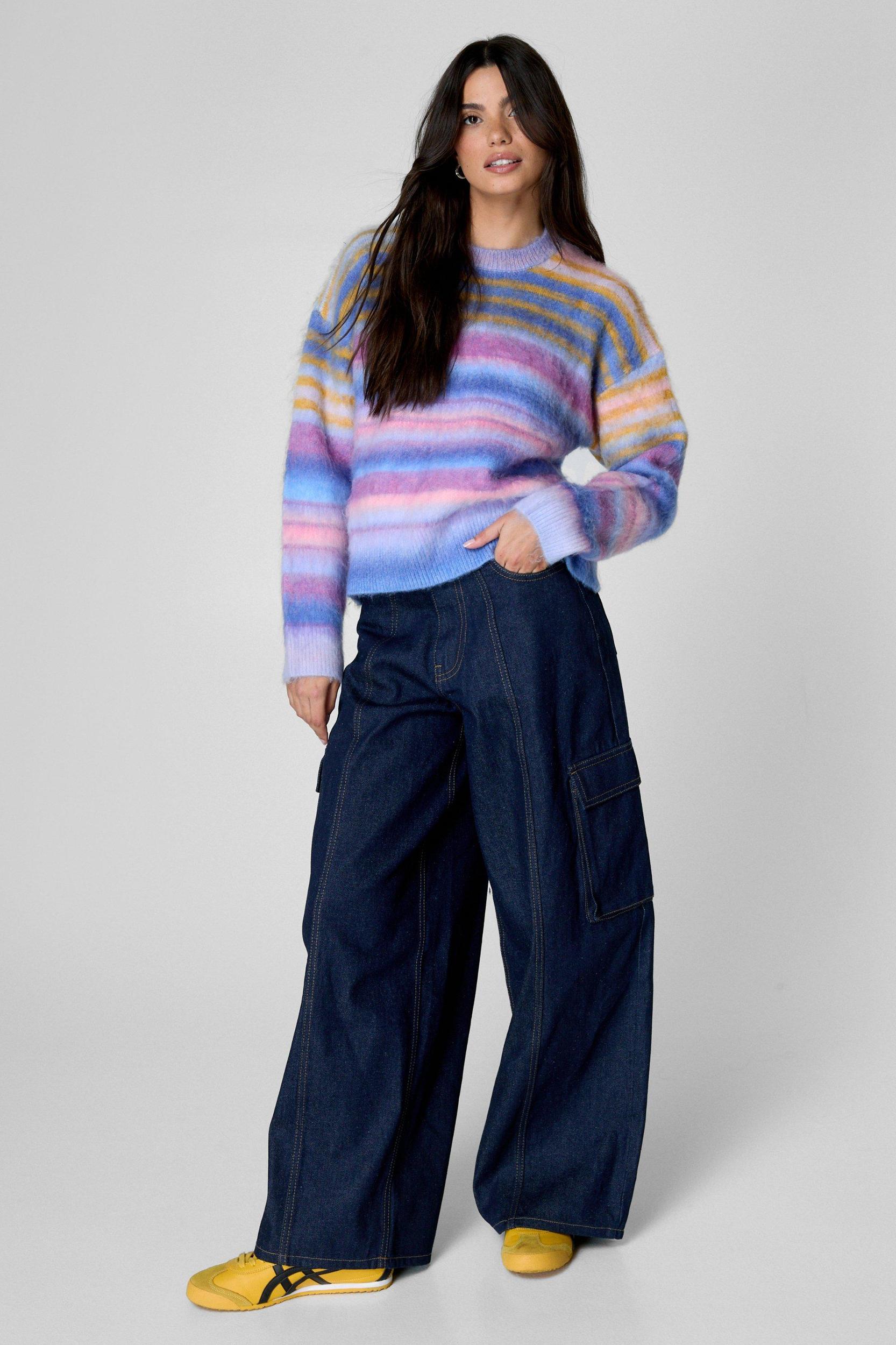 Brushed Striped Crew Neck Sweater Product Image