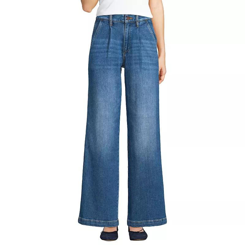 Women's Lands' End Soft High Rise Pleated Wide Leg Jeans,  Product Image