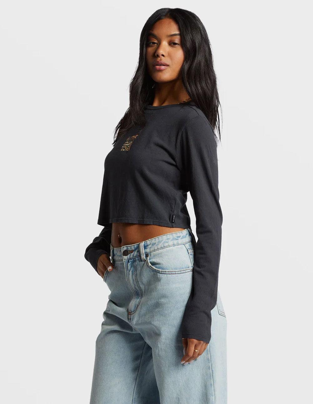 BILLABONG Tommy Womens Long Sleeve Crop Tee - BLACK Product Image