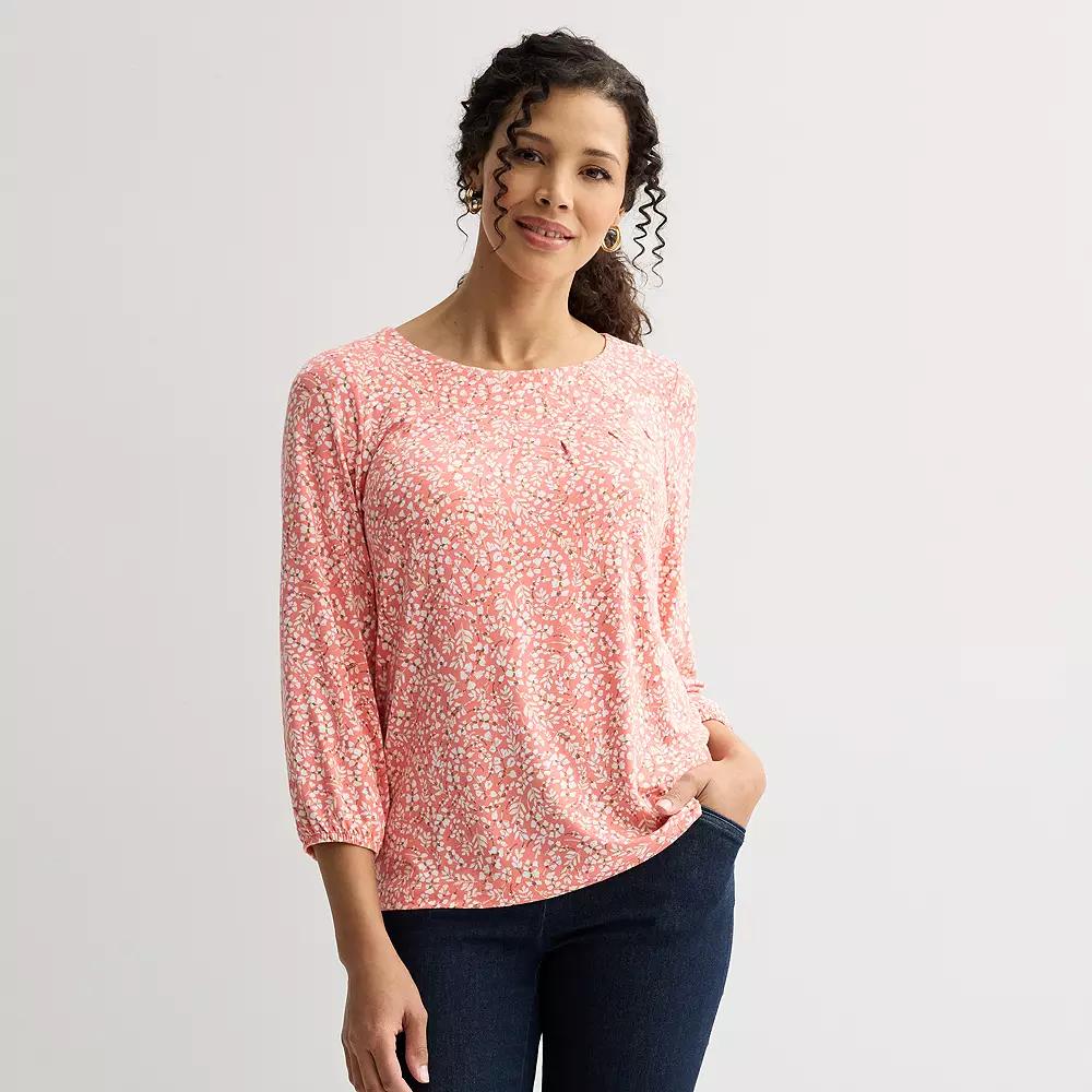 Women's Croft & Barrow® 3/4-Sleeve Pleated Top, Size: XL, Pink White Floral Product Image