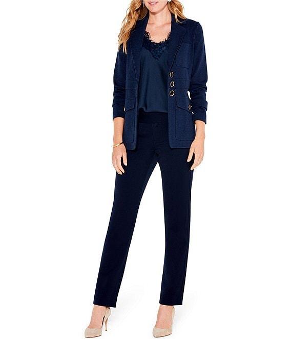NIC + ZOE Editor Knit Notch Collar Long Sleeve Pocketed Button-Front Blazer Product Image