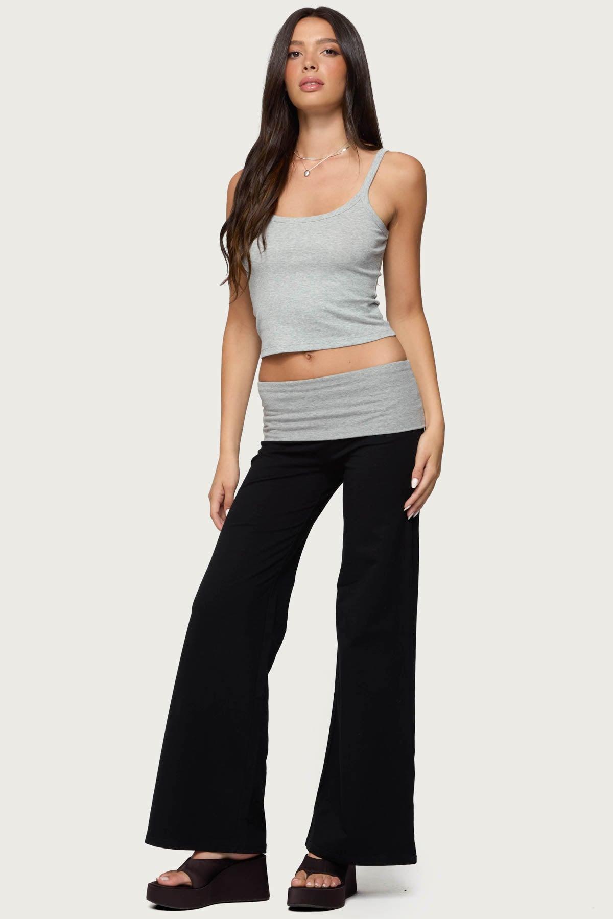 Wide Leg Contrast Fold Over Pants Product Image