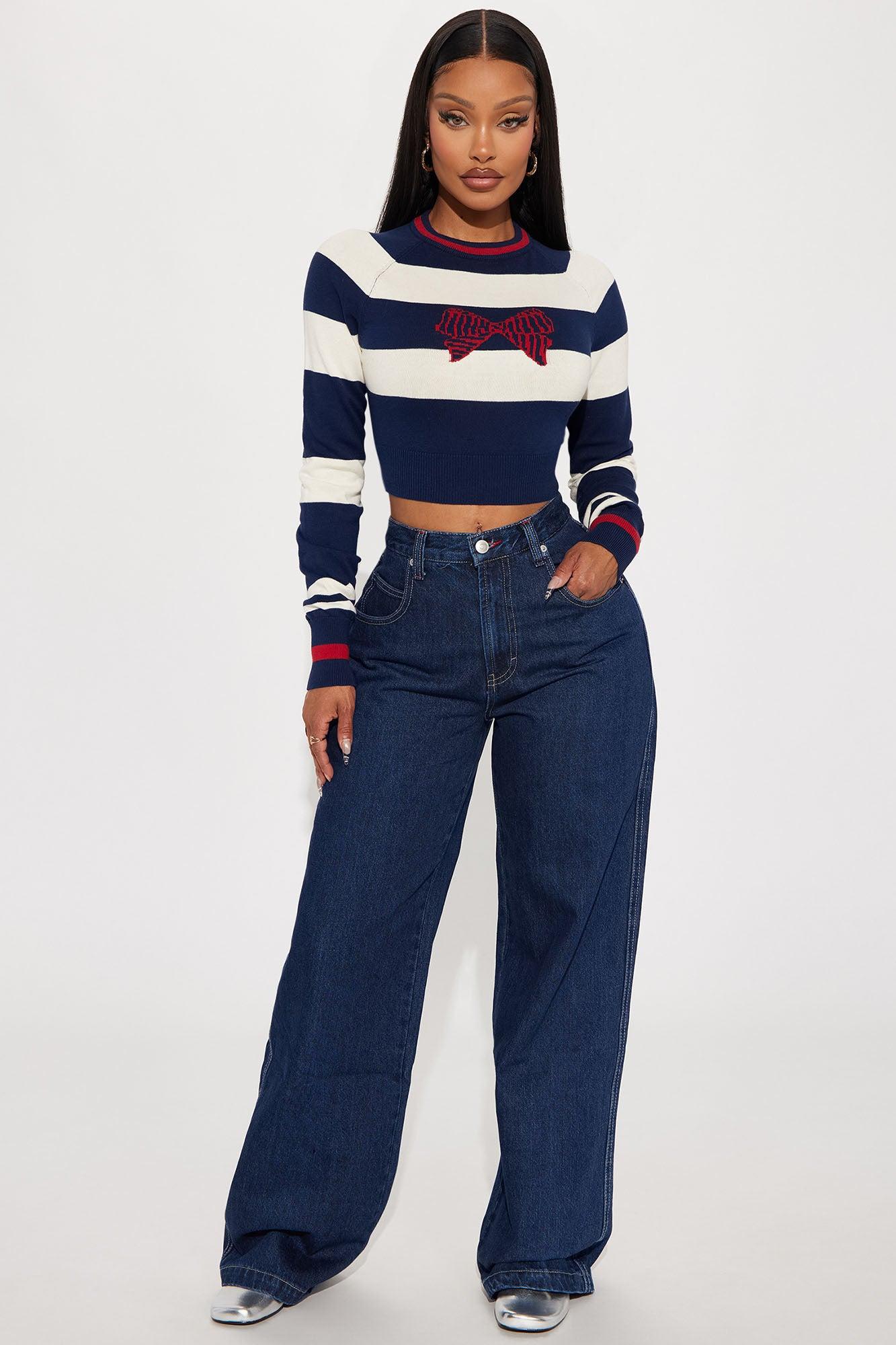 Sailor Striped Bow Sweater - Navy/combo Product Image